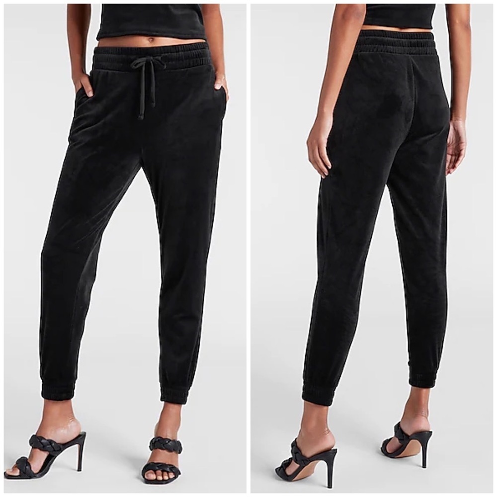 🖤 NWT Express Black Super High-Waisted Velour Joggers Jogger Pants